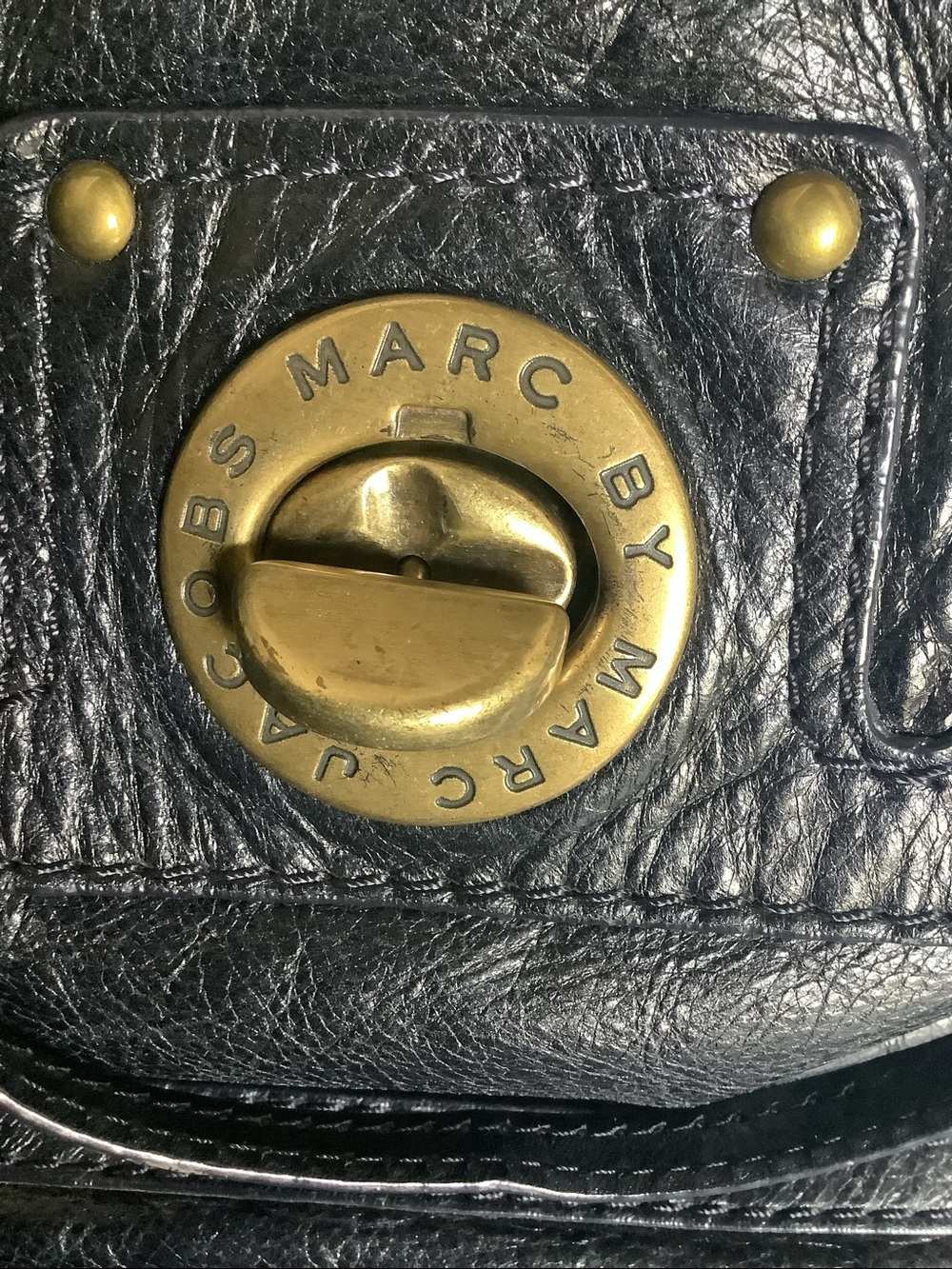 Marc Jacobs Navy Leather Satchel with Gold Hardware - Picture 3 of 4